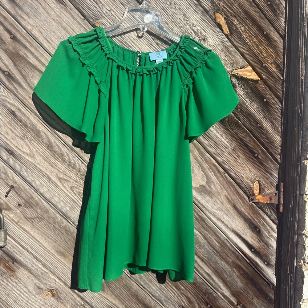 CeCe Vibrant Green Ruffle Blouse